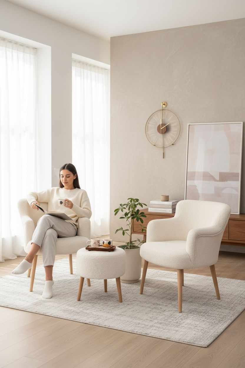 3'lü Koltuk Seti: Berjer, Tekli Koltuk ve Puf - Cafe, Balkon, Ofis Mobilyası